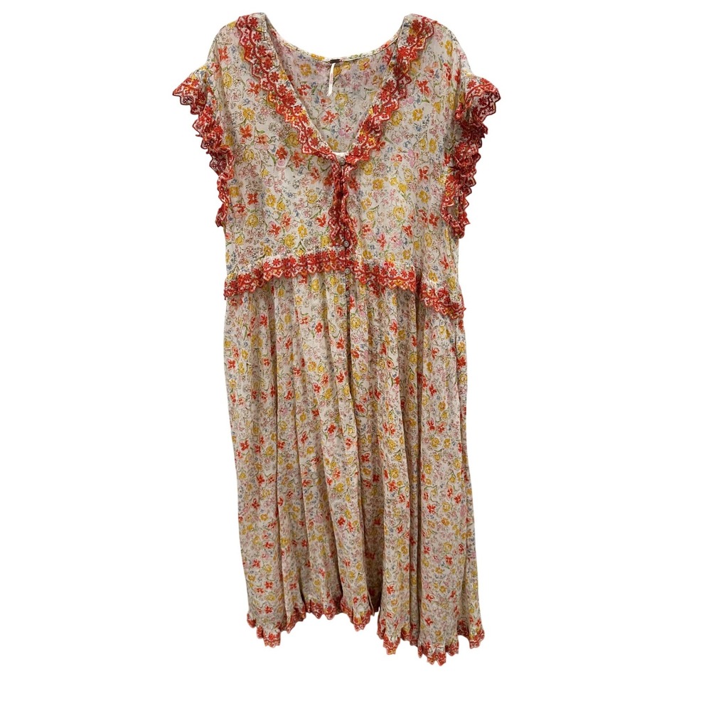 Free People Cream Maxi Dress with Coral Trim - Picture 2 of 8
